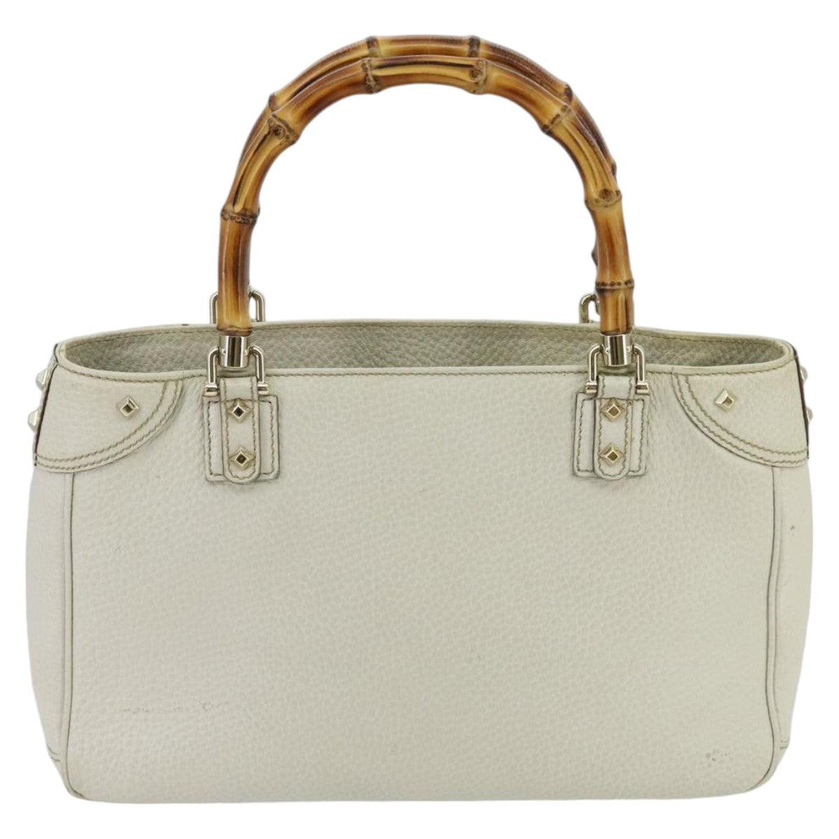 GUCCI Bamboo Hand Bag Leather White Gold 137381 ep6322
