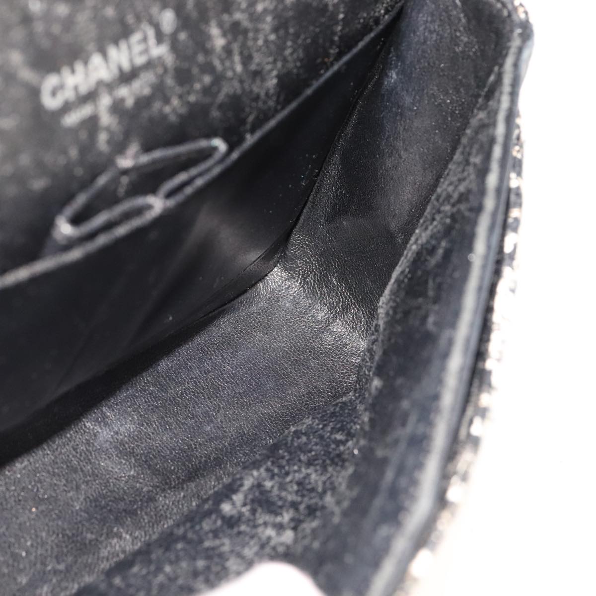 CHANEL Matelasse 25 Double Flap Chain Hand Bag Tweed Black White CC ep7107