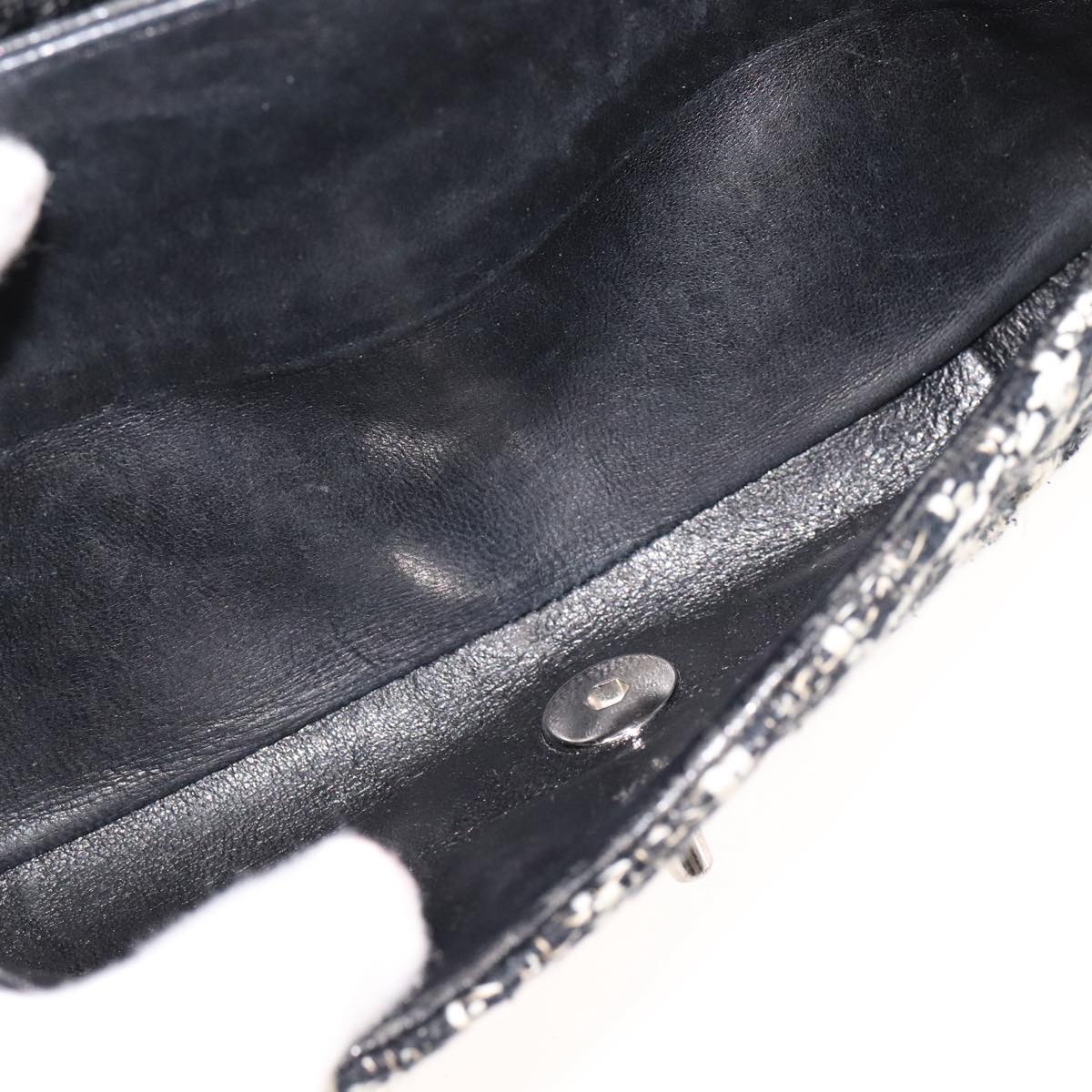 CHANEL Matelasse 25 Double Flap Chain Hand Bag Tweed Black White CC ep7107