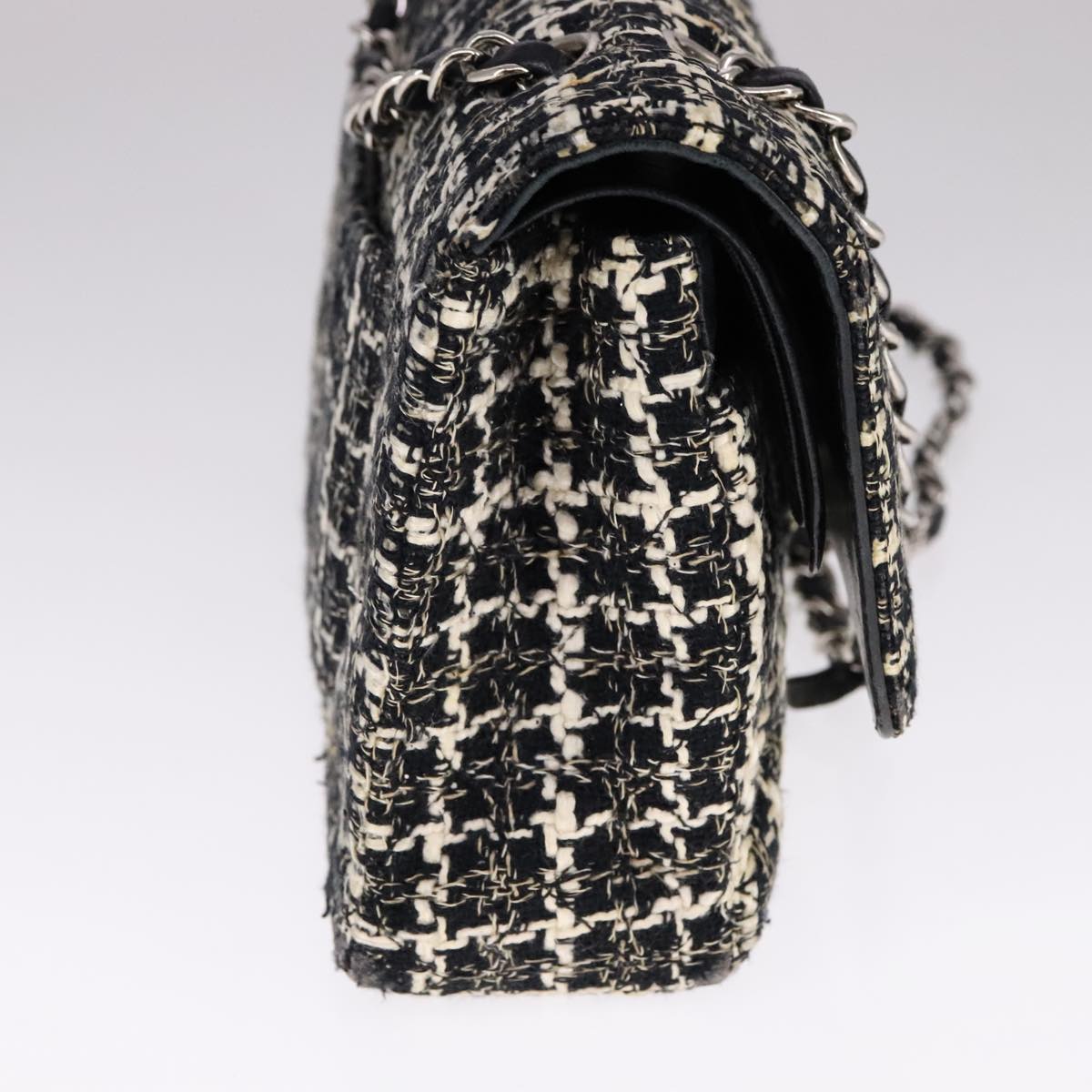 CHANEL Matelasse 25 Double Flap Chain Hand Bag Tweed Black White CC ep7107