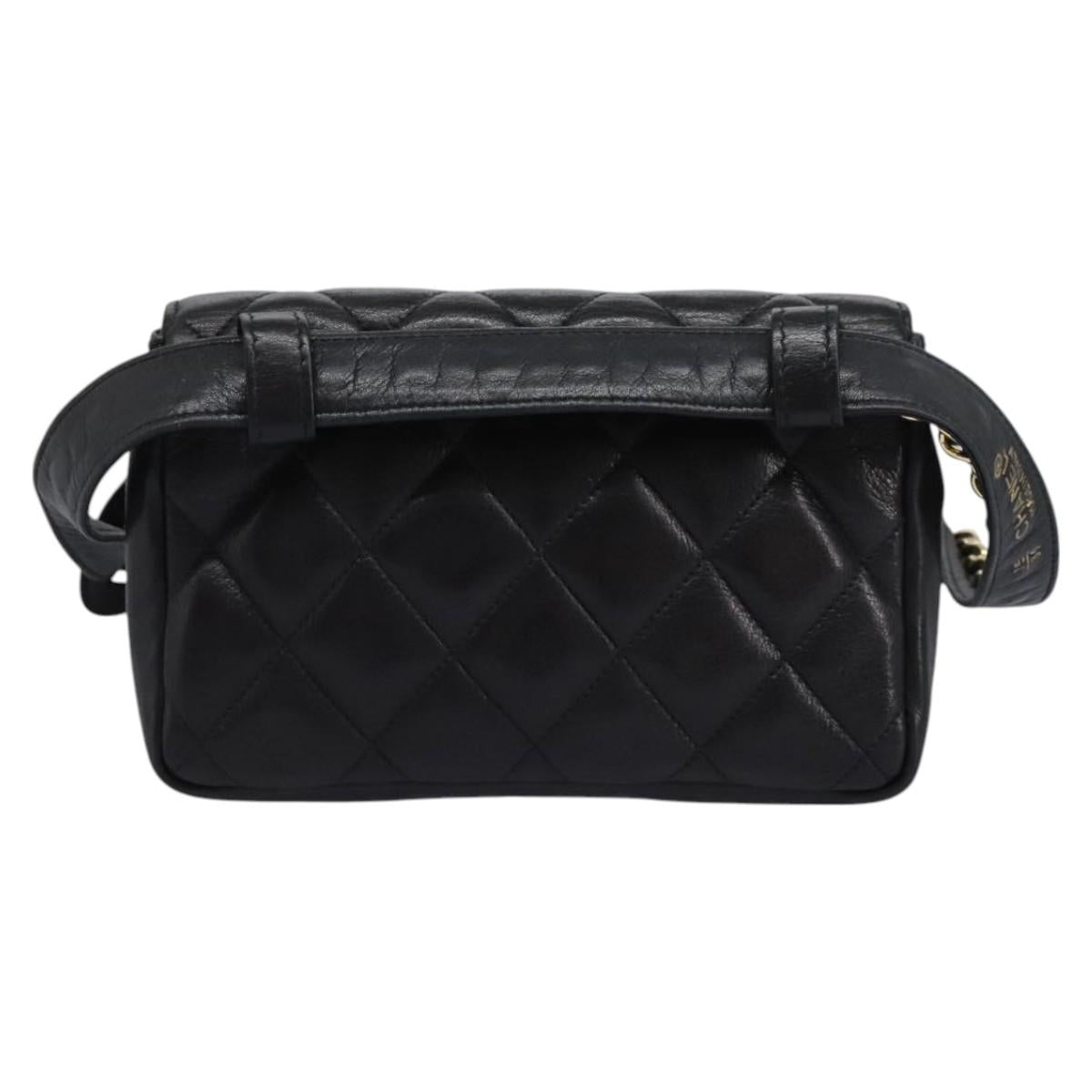 CHANEL Matelasse Chain Waist bag Lamb Skin Black Gold CC ep7397