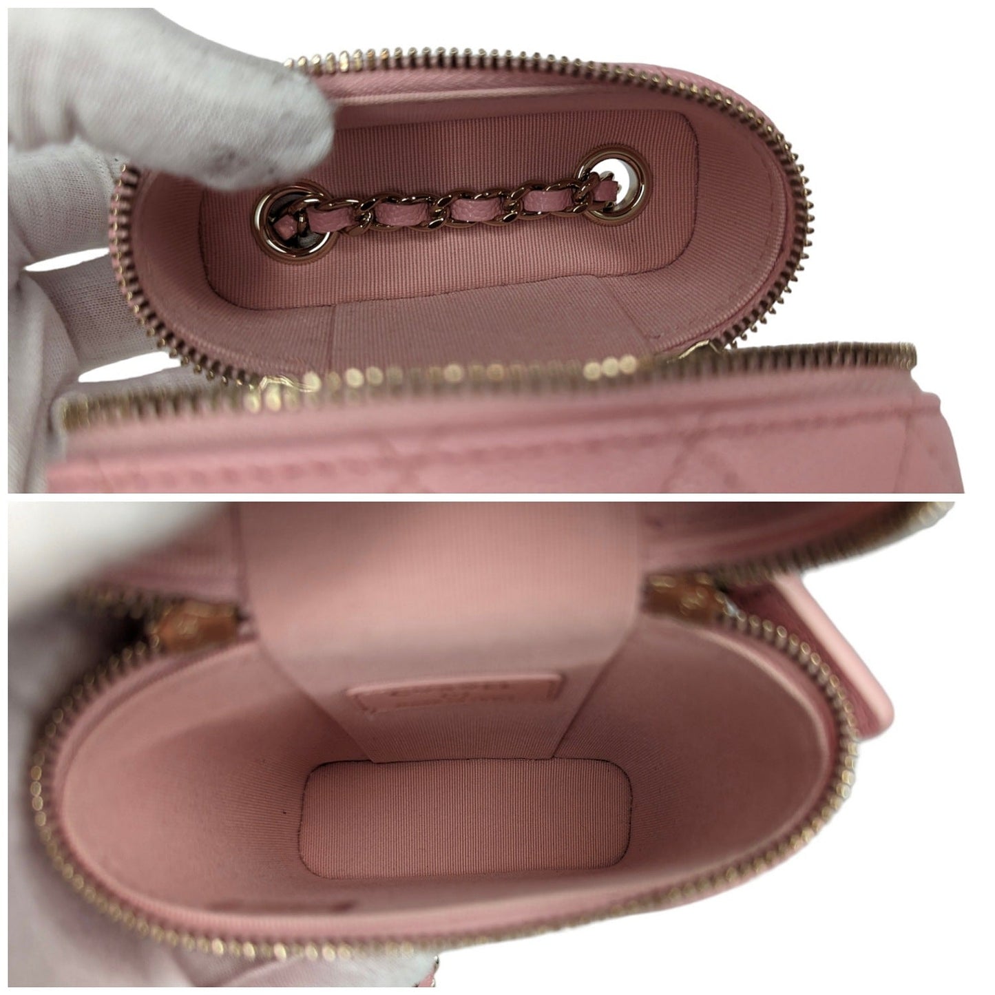 Chanel Rose Quilted Caviar Vanity O-Phone Holder With Chain