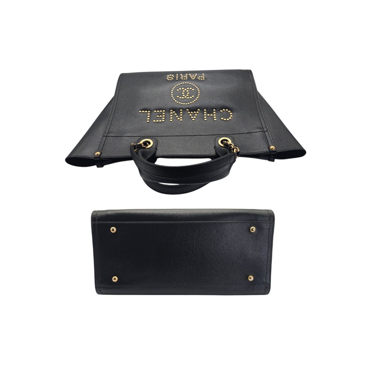 Chanel Small Black Caviar Studded Deauville Tote