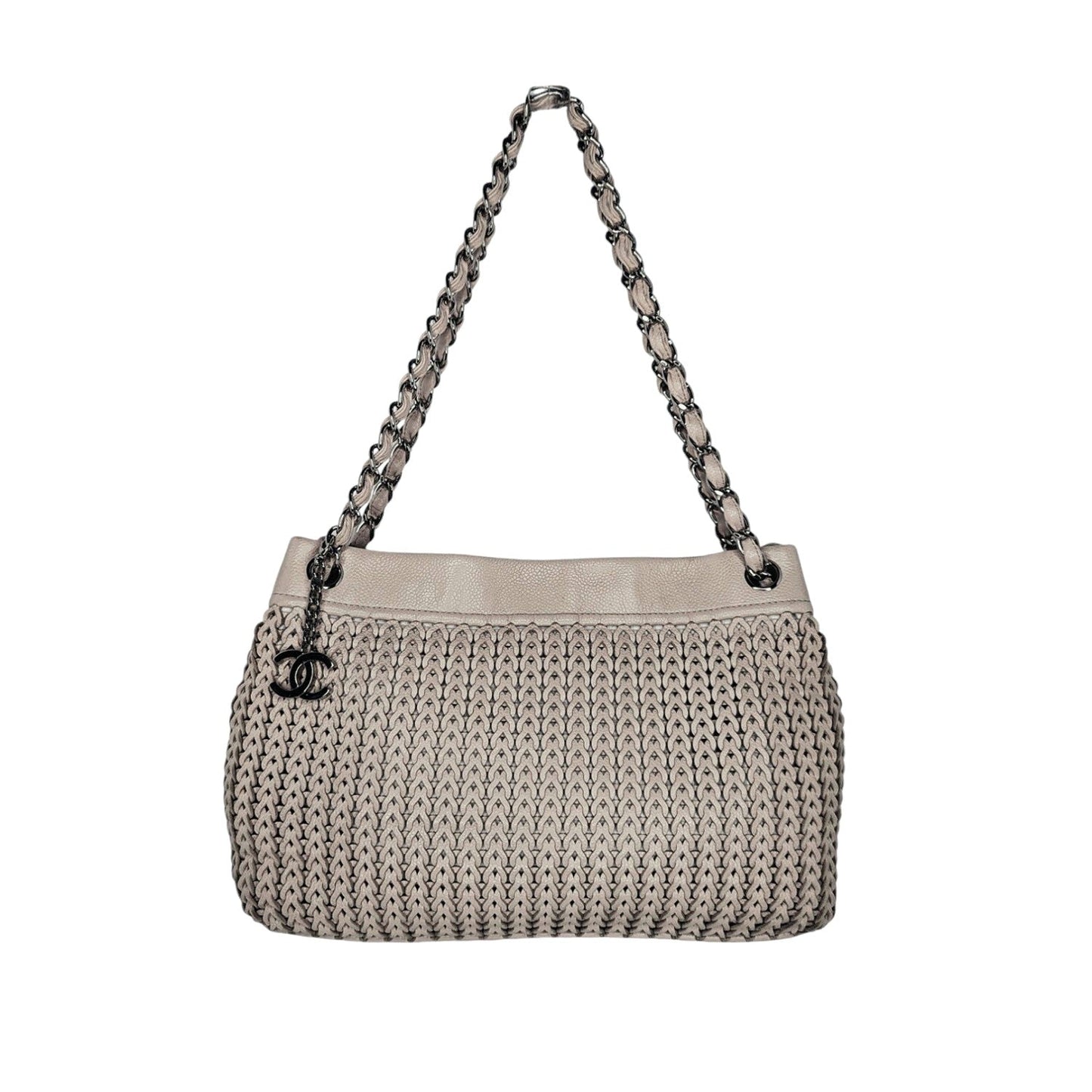 Chanel Vintage CC Charm Beige Woven Leather Tote