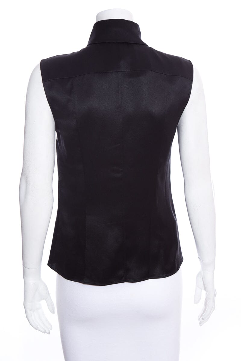 Chanel Black Silk Satin Tie Neck Tank SZ 36