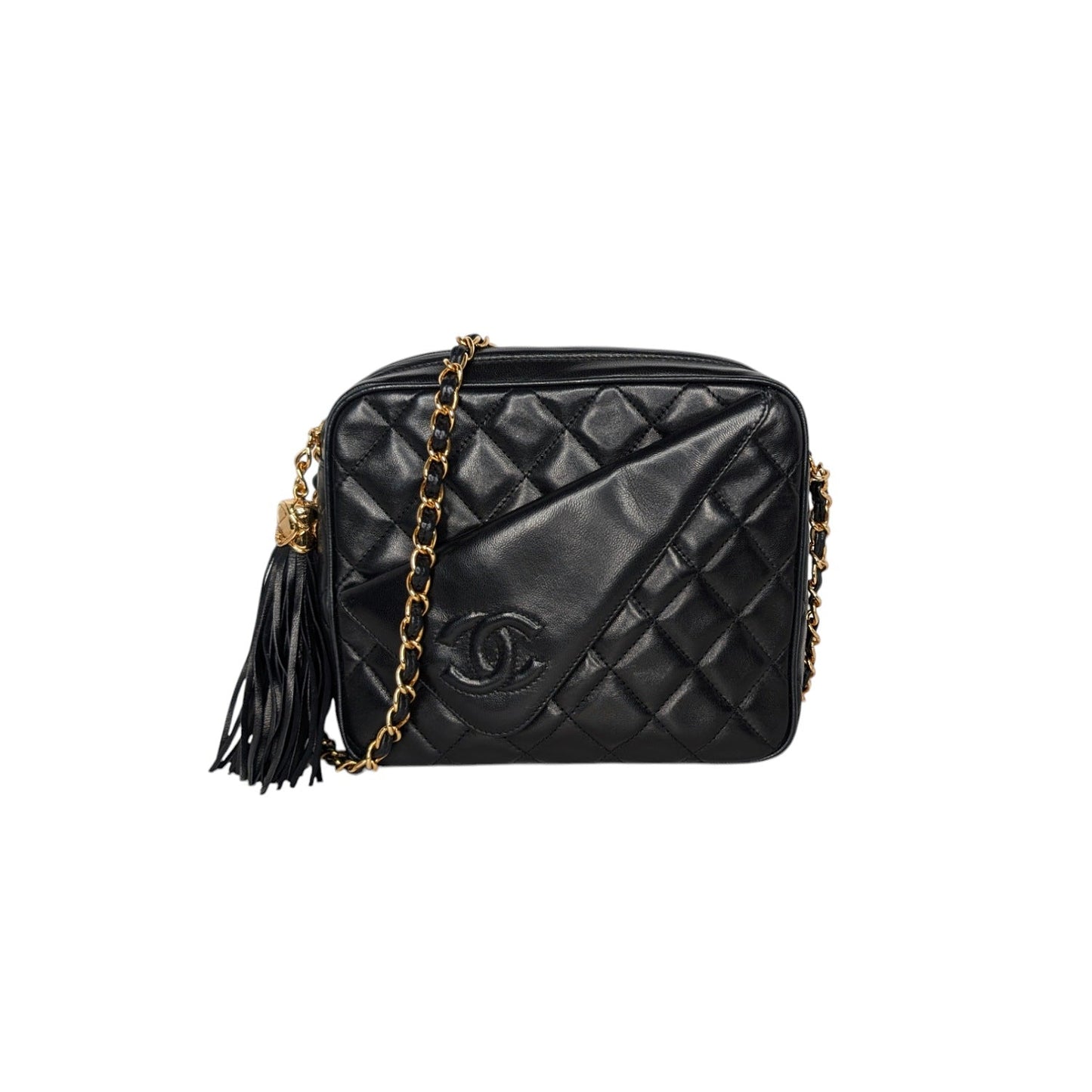 Chanel Vintage Black Quilted Lambskin CC Camera Bag