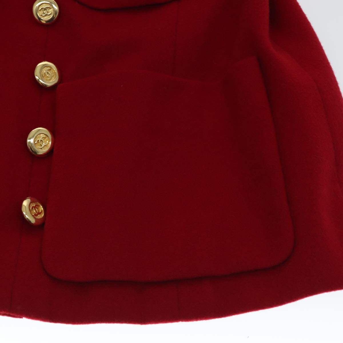 CHANEL Coat Jacket Cashmere Red CC FF0216