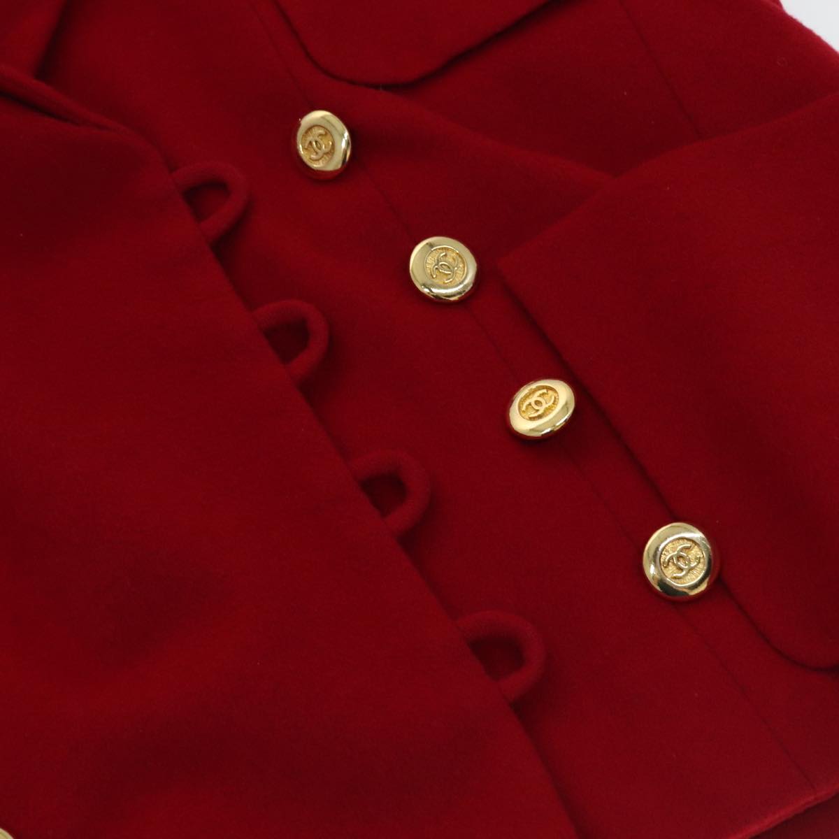 CHANEL Coat Jacket Cashmere Red CC FF0216