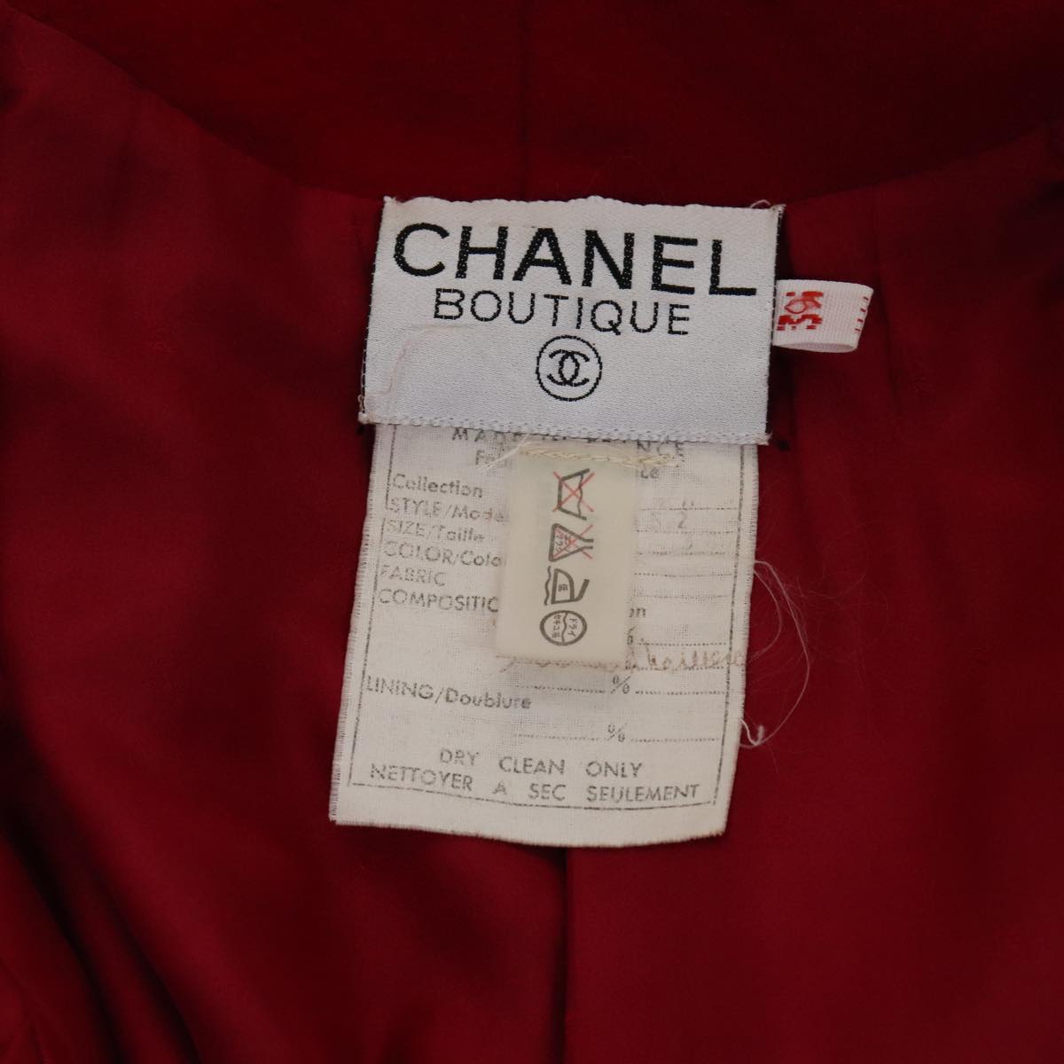 CHANEL Coat Jacket Cashmere Red CC FF0216