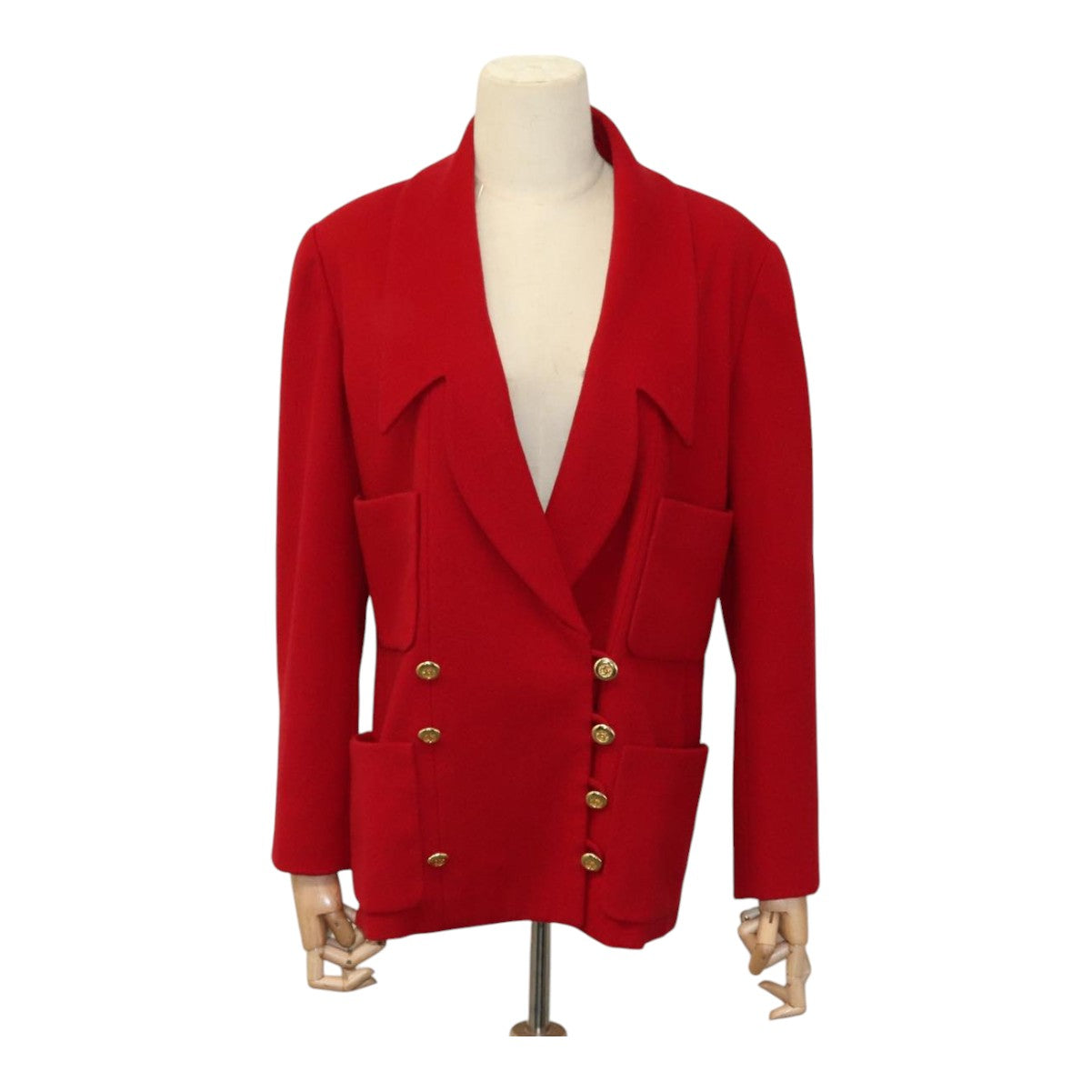 CHANEL Coat Jacket Cashmere Red CC FF0216