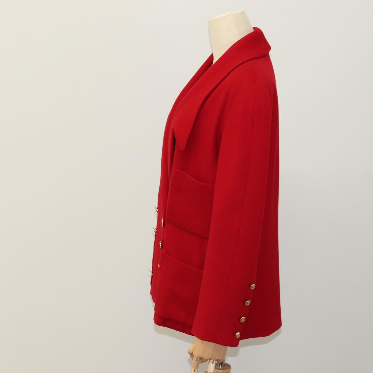 CHANEL Coat Jacket Cashmere Red CC FF0216