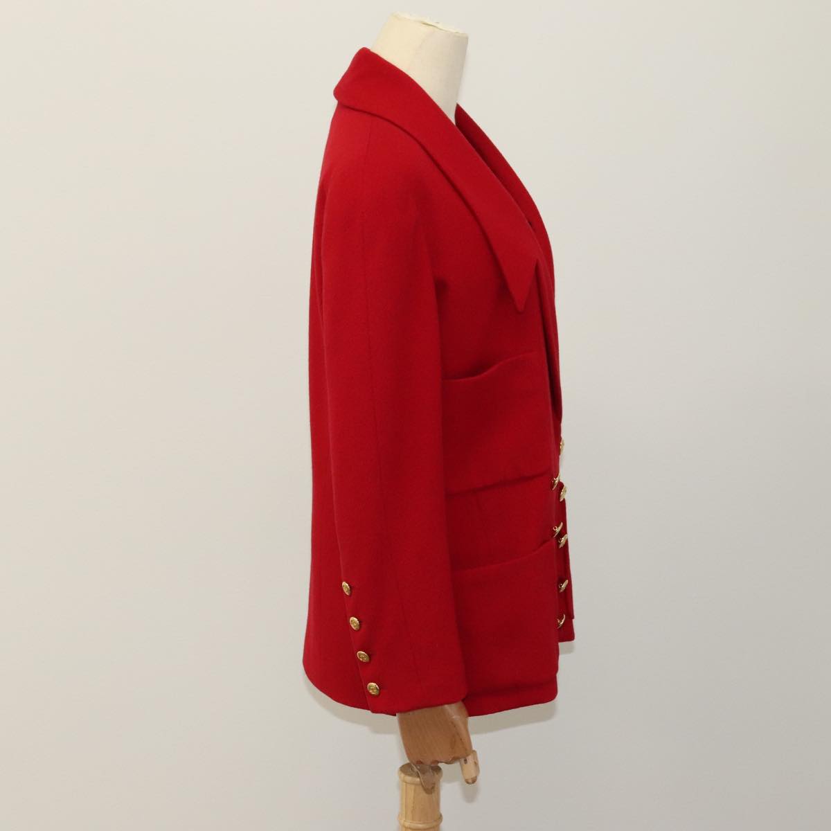 CHANEL Coat Jacket Cashmere Red CC FF0216