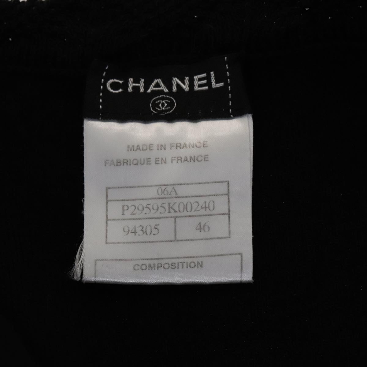 CHANEL Cardigan Wool 46 Black CC FF0776