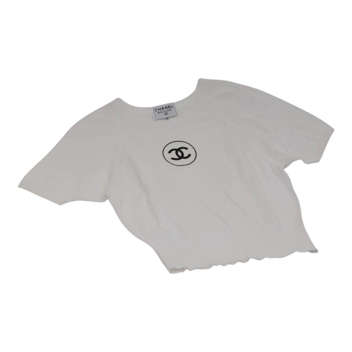 CHANEL Short Sleeve Wool White CC FF1125