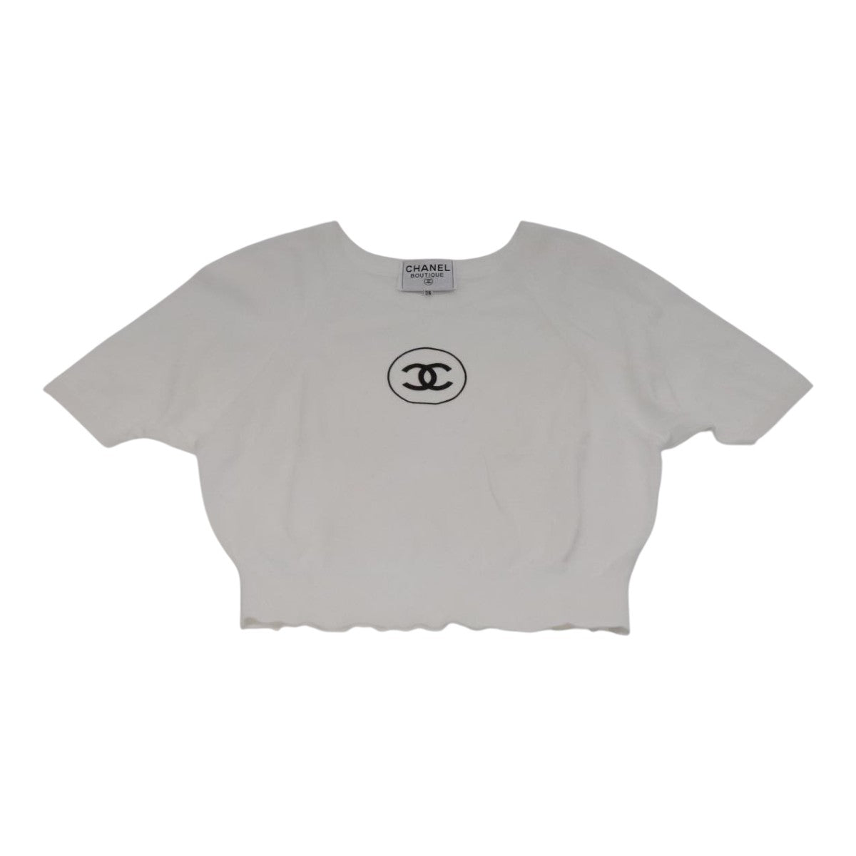 CHANEL Short Sleeve Wool White CC FF1125
