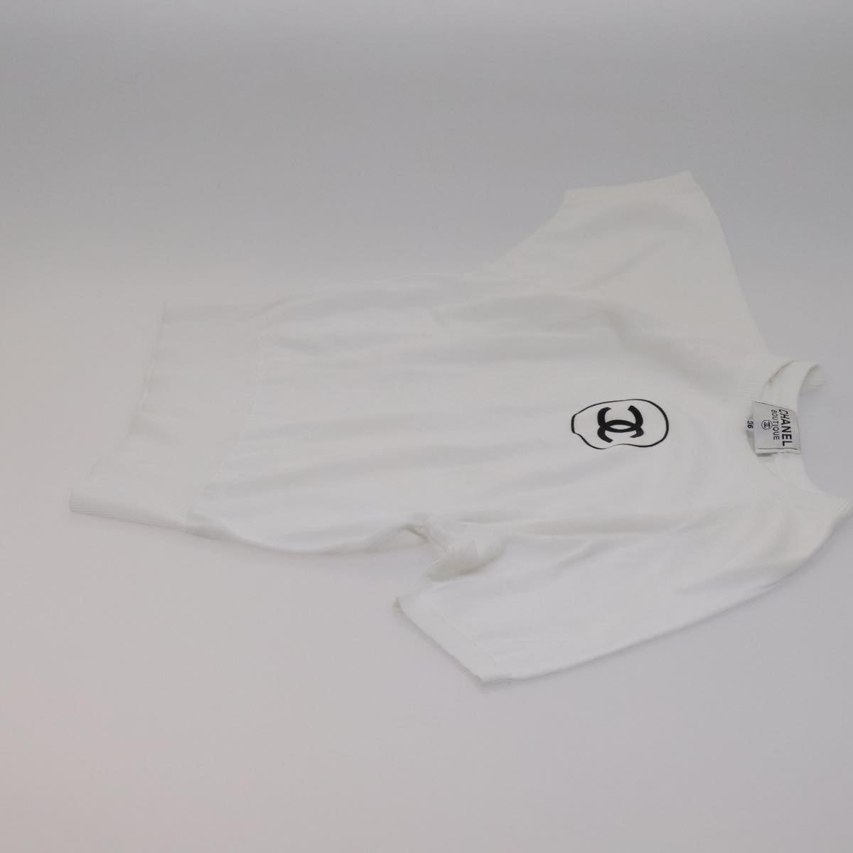 CHANEL Short Sleeve Wool White CC FF1125