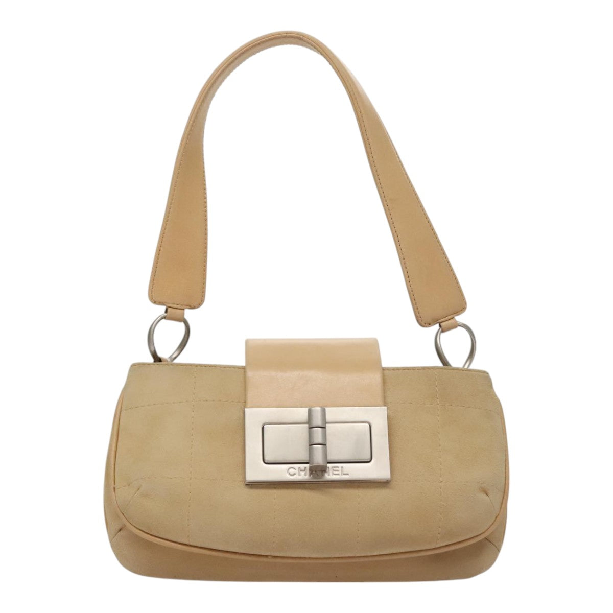 CHANEL Choco Bar line Shoulder Bag Suede Beige CC FF4152