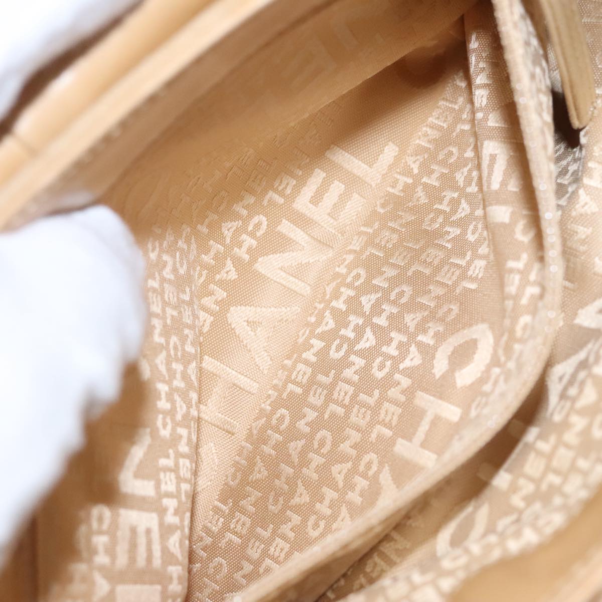CHANEL Choco Bar line Shoulder Bag Suede Beige CC FF4152