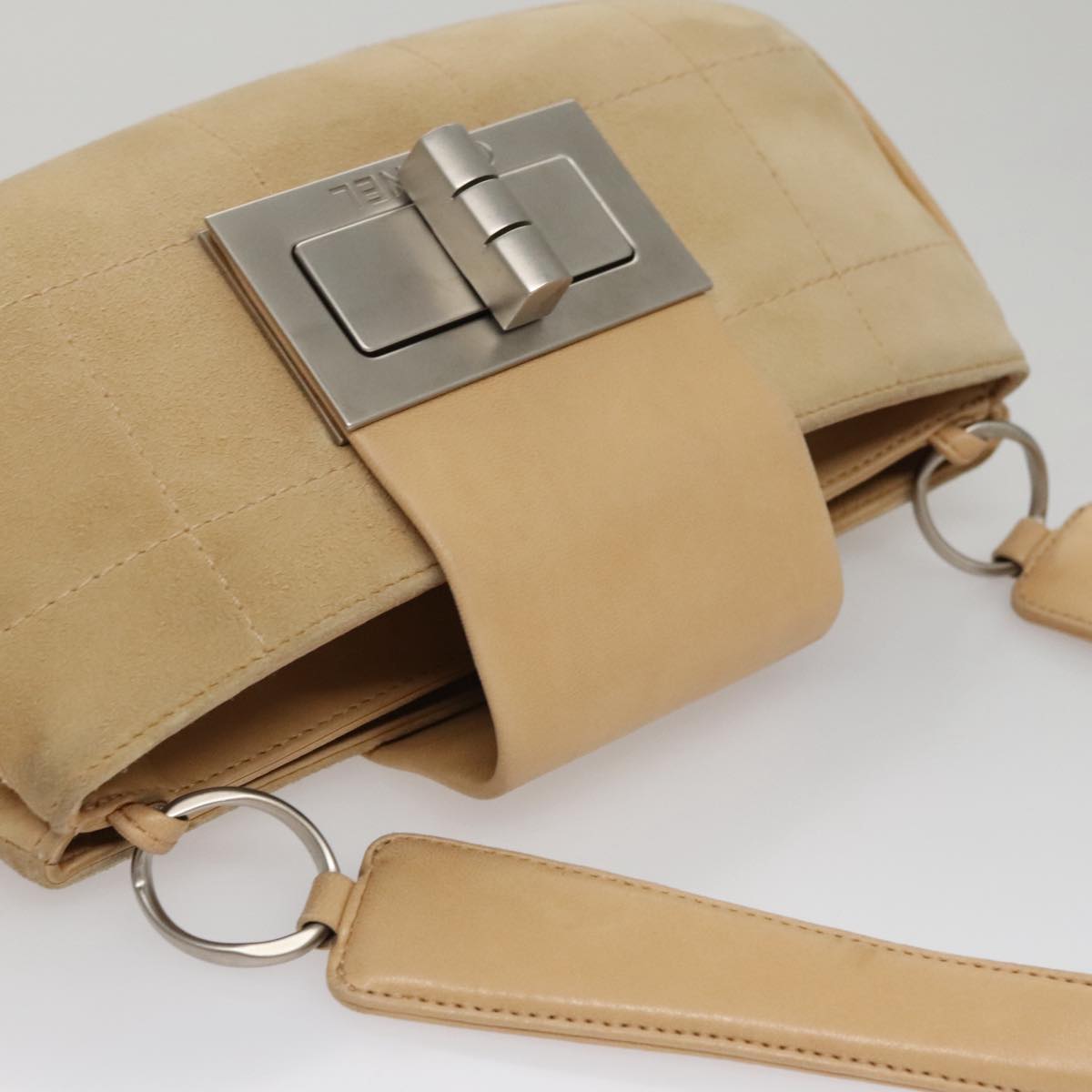 CHANEL Choco Bar line Shoulder Bag Suede Beige CC FF4152