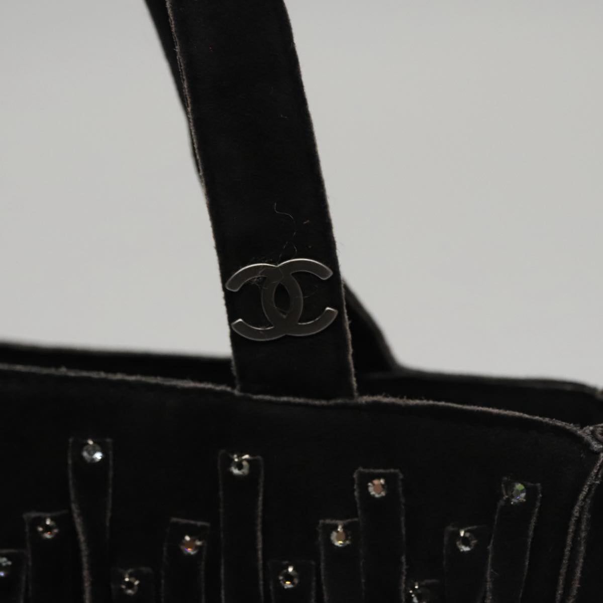 CHANEL Tote Bag Suede Black CC FF5957