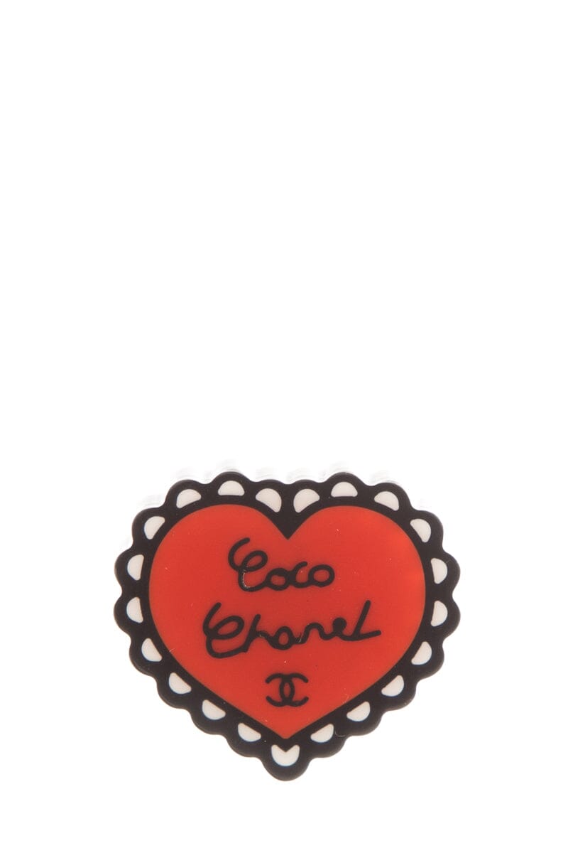 Chanel Coco Chanel Red & Black Enamel Heart Pin