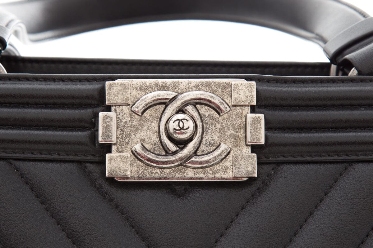 Chanel 2014/2015 "Boy Shopper" 30cm Black Chevron Leather Tote W/ Palladium HW