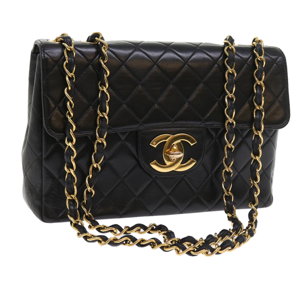 CHANEL Big Matelasse Chain Shoulder Bag Leather Black CC fm2835