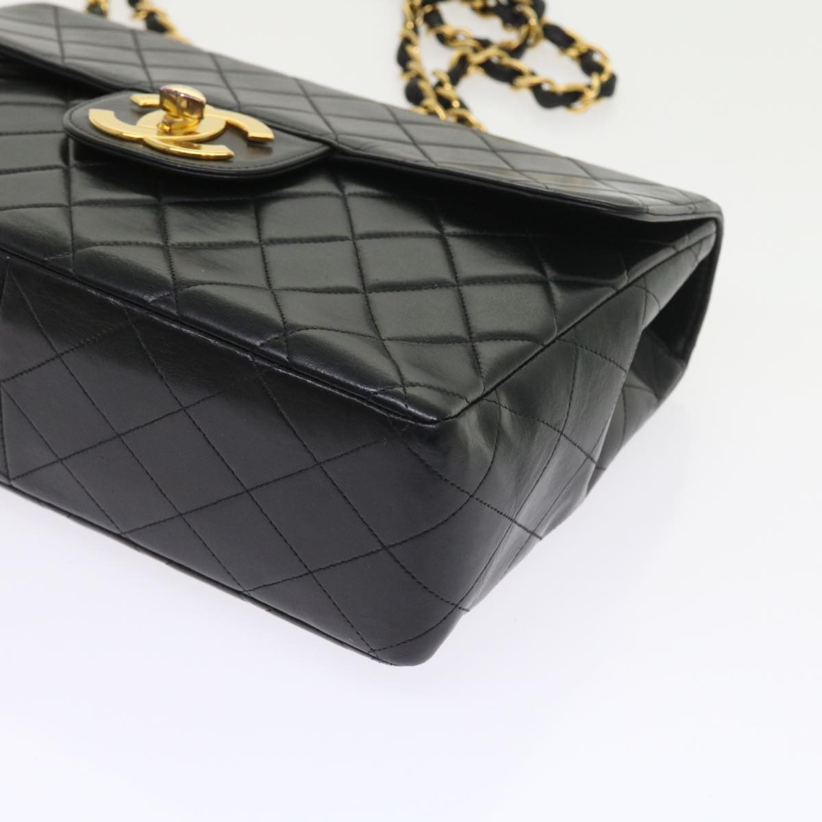 CHANEL Big Matelasse Chain Shoulder Bag Leather Black CC fm2835