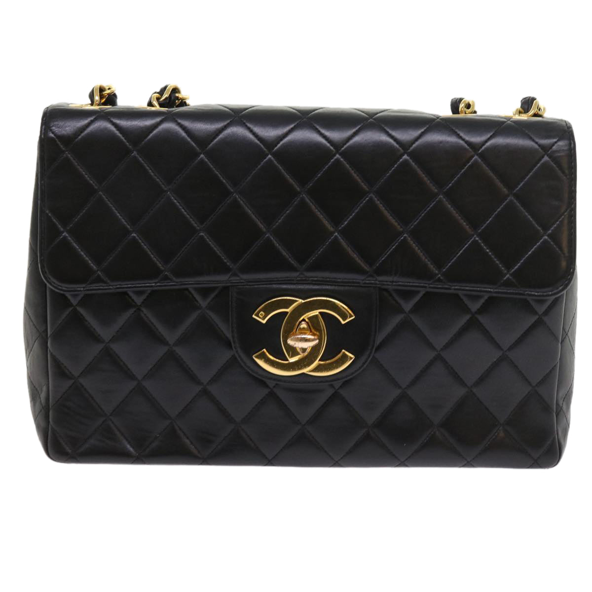 CHANEL Big Matelasse Chain Shoulder Bag Leather Black CC fm2835