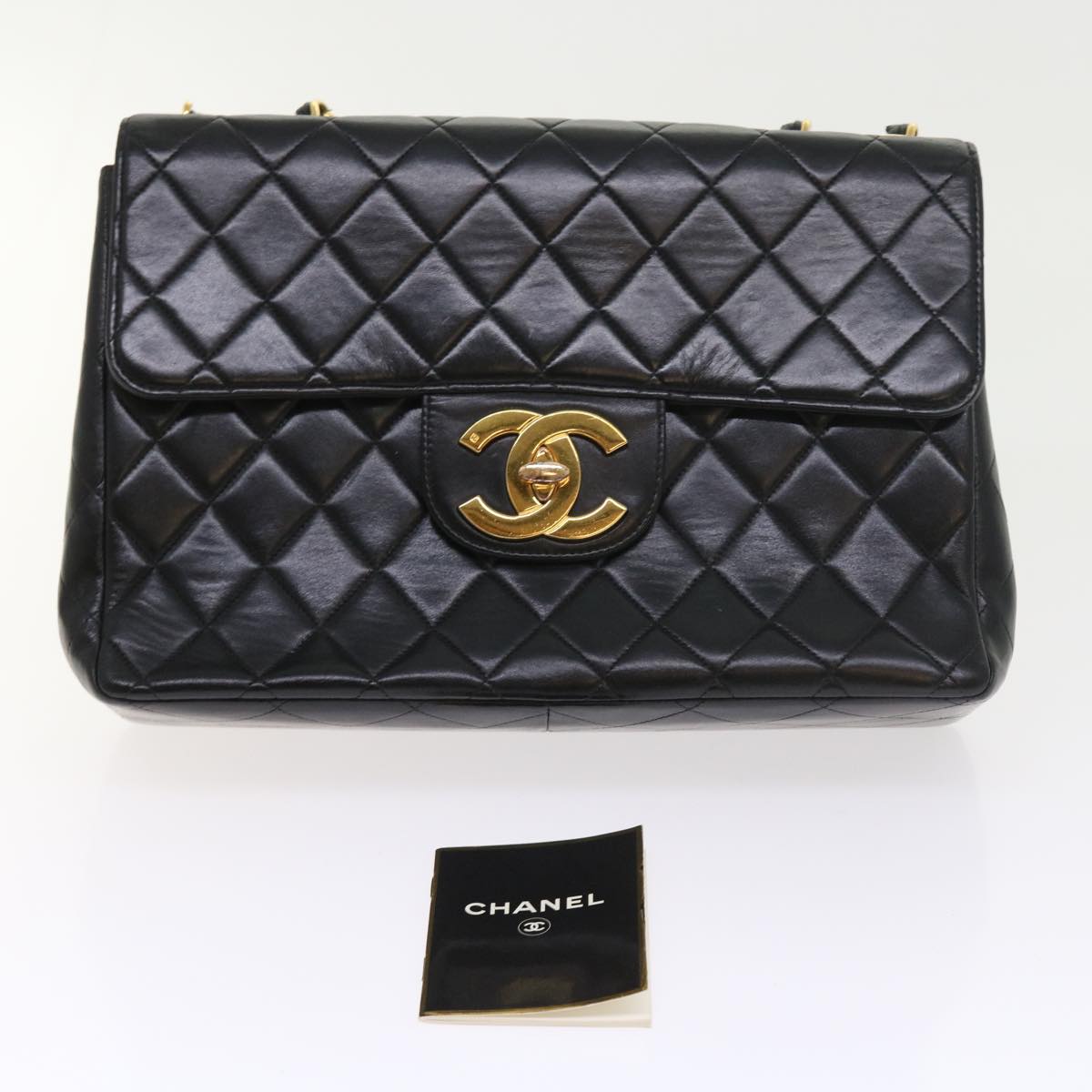 CHANEL Big Matelasse Chain Shoulder Bag Leather Black CC fm2835