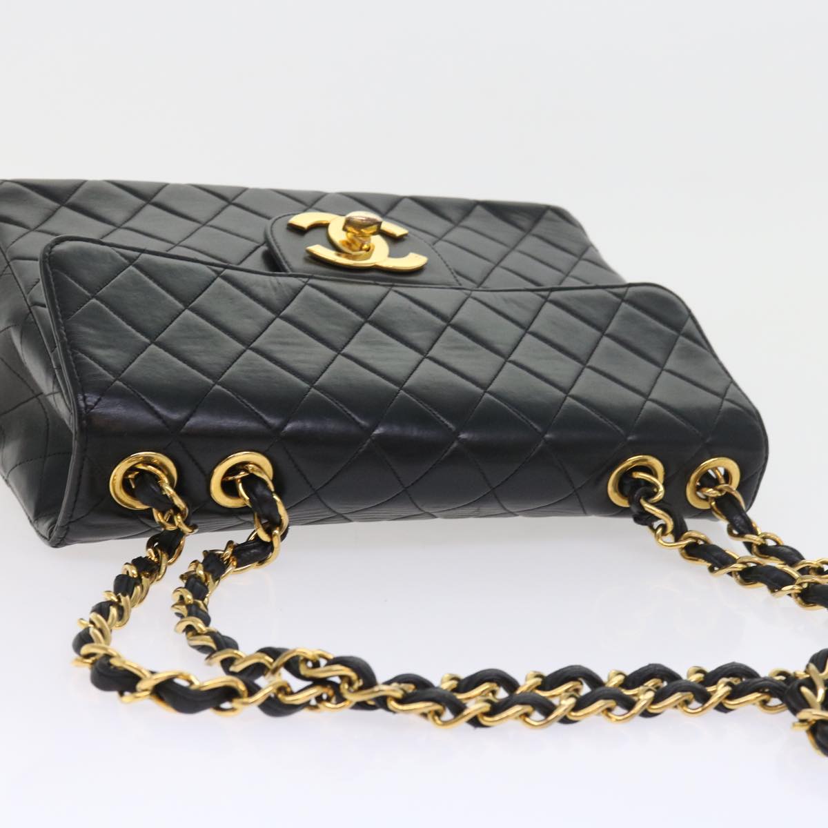 CHANEL Big Matelasse Chain Shoulder Bag Leather Black CC fm2835