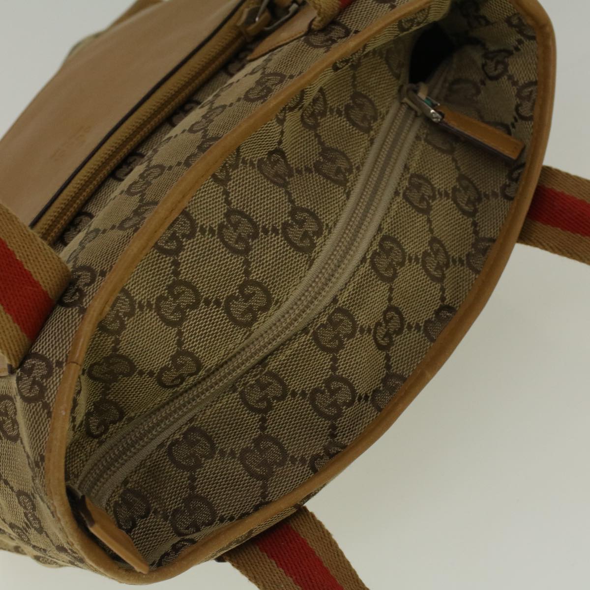 GUCCI GG Canvas Sherry Line Tote Bag Beige Orange fm2946