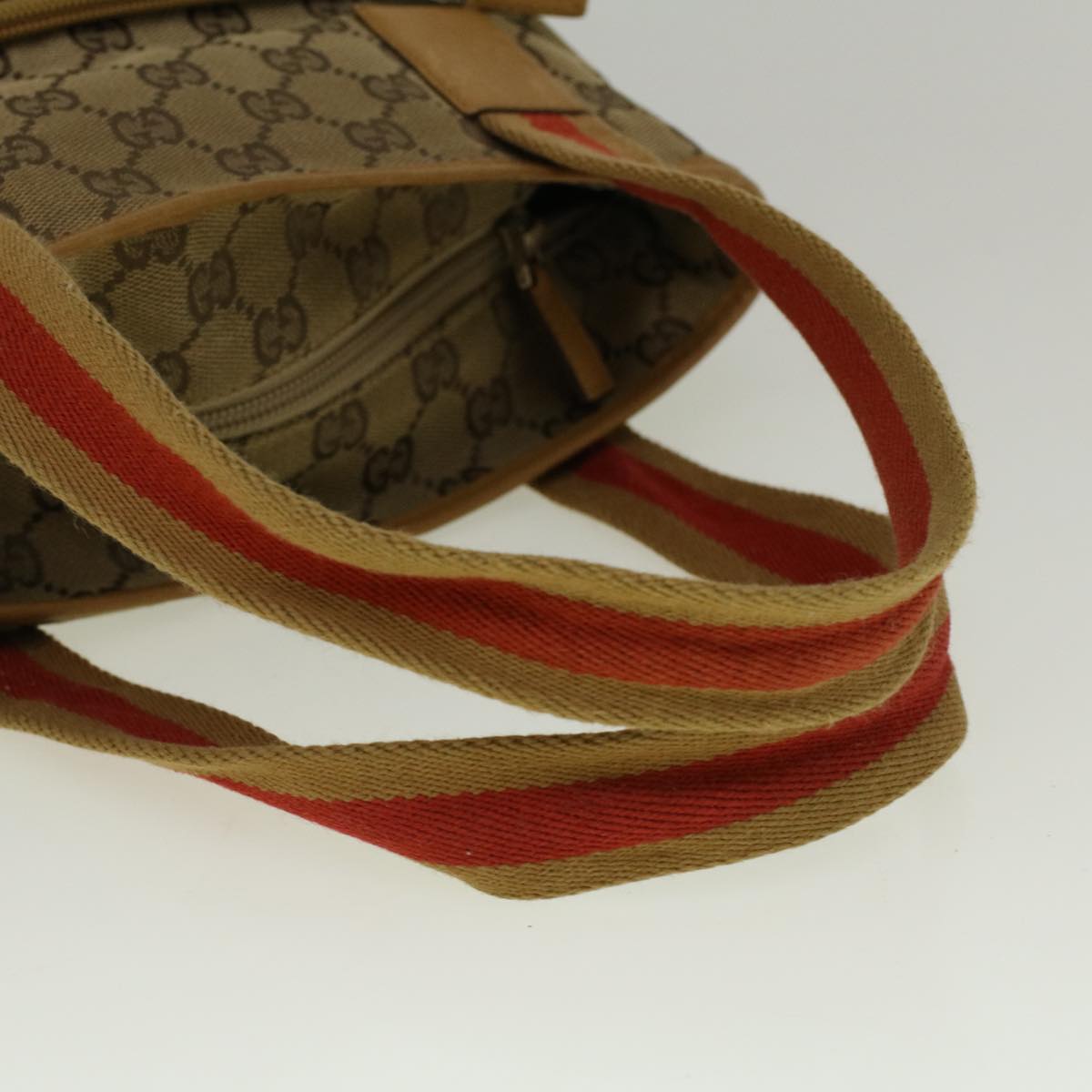 GUCCI GG Canvas Sherry Line Tote Bag Beige Orange fm2946