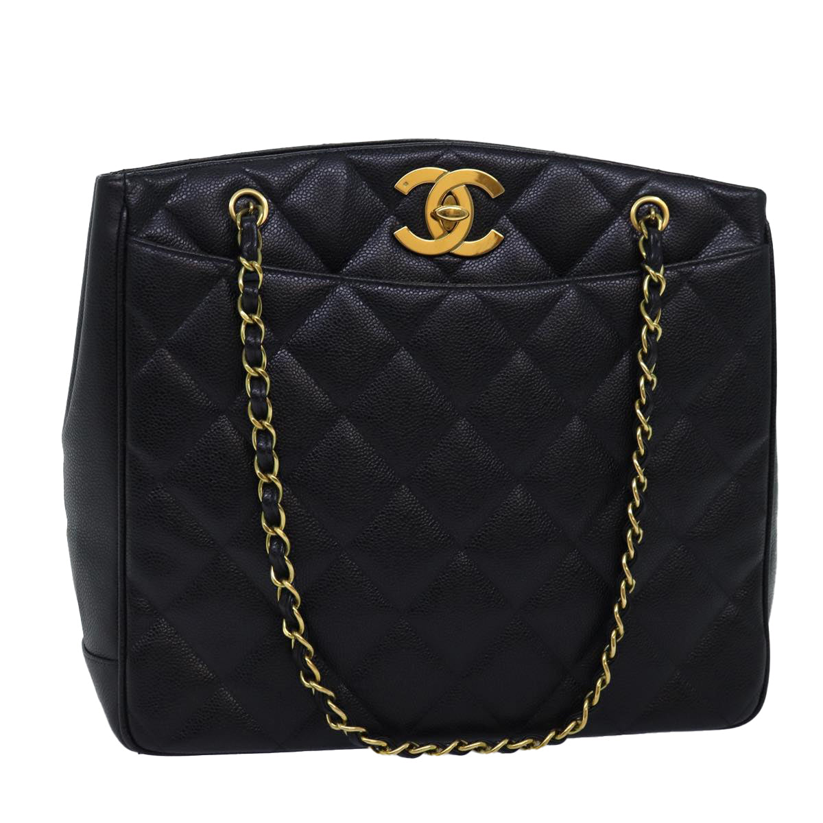 CHANEL Big Matelasse Chain Shoulder Bag Caviar Skin Black CC fm3373A