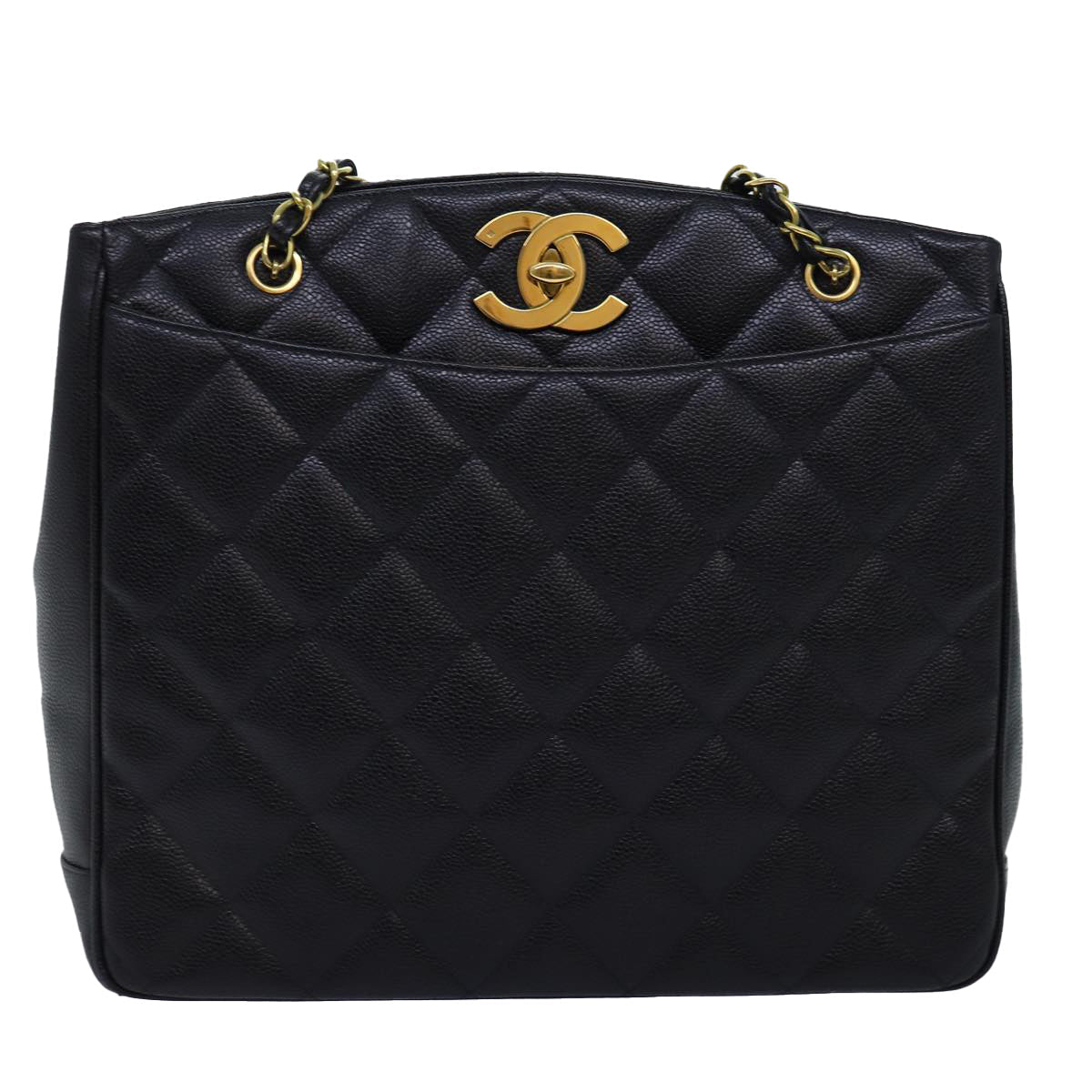 CHANEL Big Matelasse Chain Shoulder Bag Caviar Skin Black CC fm3373A