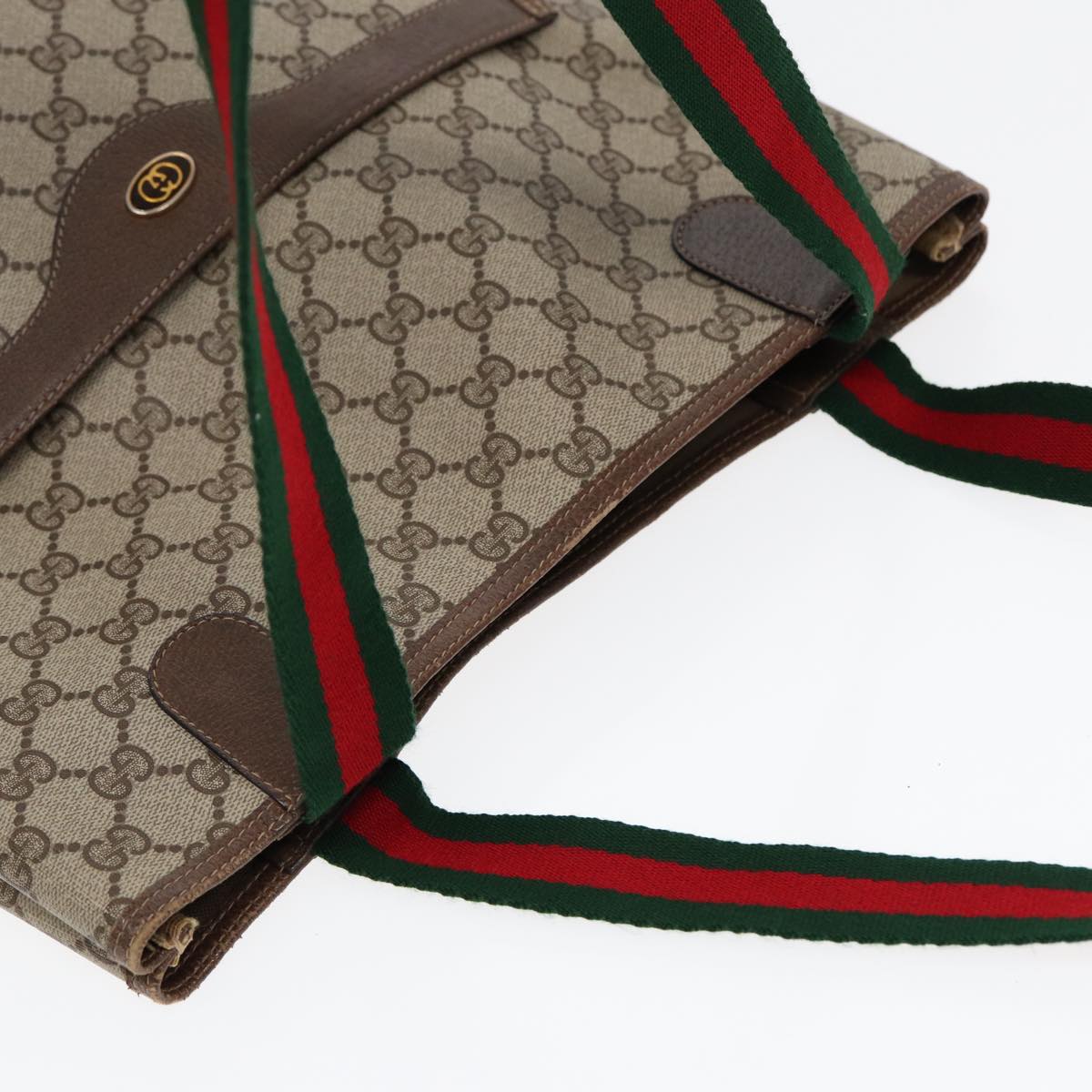 GUCCI GG Supreme Web Sherry Line Tote Bag PVC Beige 39 02 003 fm3734