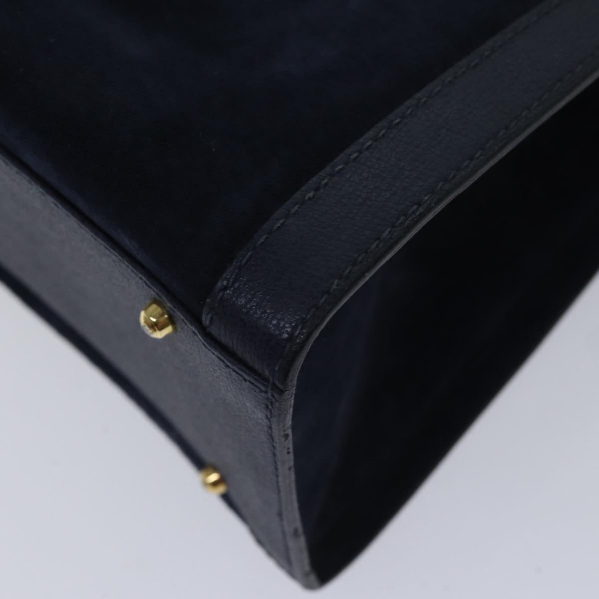 GUCCI Bamboo Hand Bag Suede Leather Navy Gold 002 123 0260 fm3756