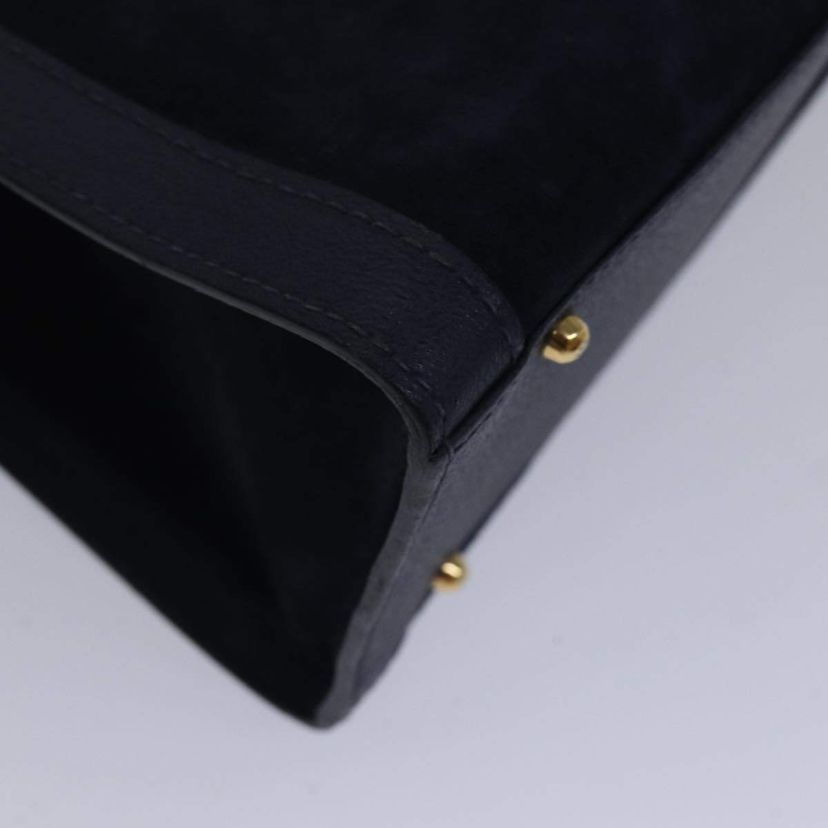 GUCCI Bamboo Hand Bag Suede Leather Navy Gold 002 123 0260 fm3756