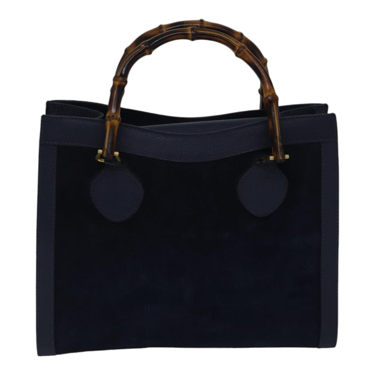 GUCCI Bamboo Hand Bag Suede Leather Navy Gold 002 123 0260 fm3756