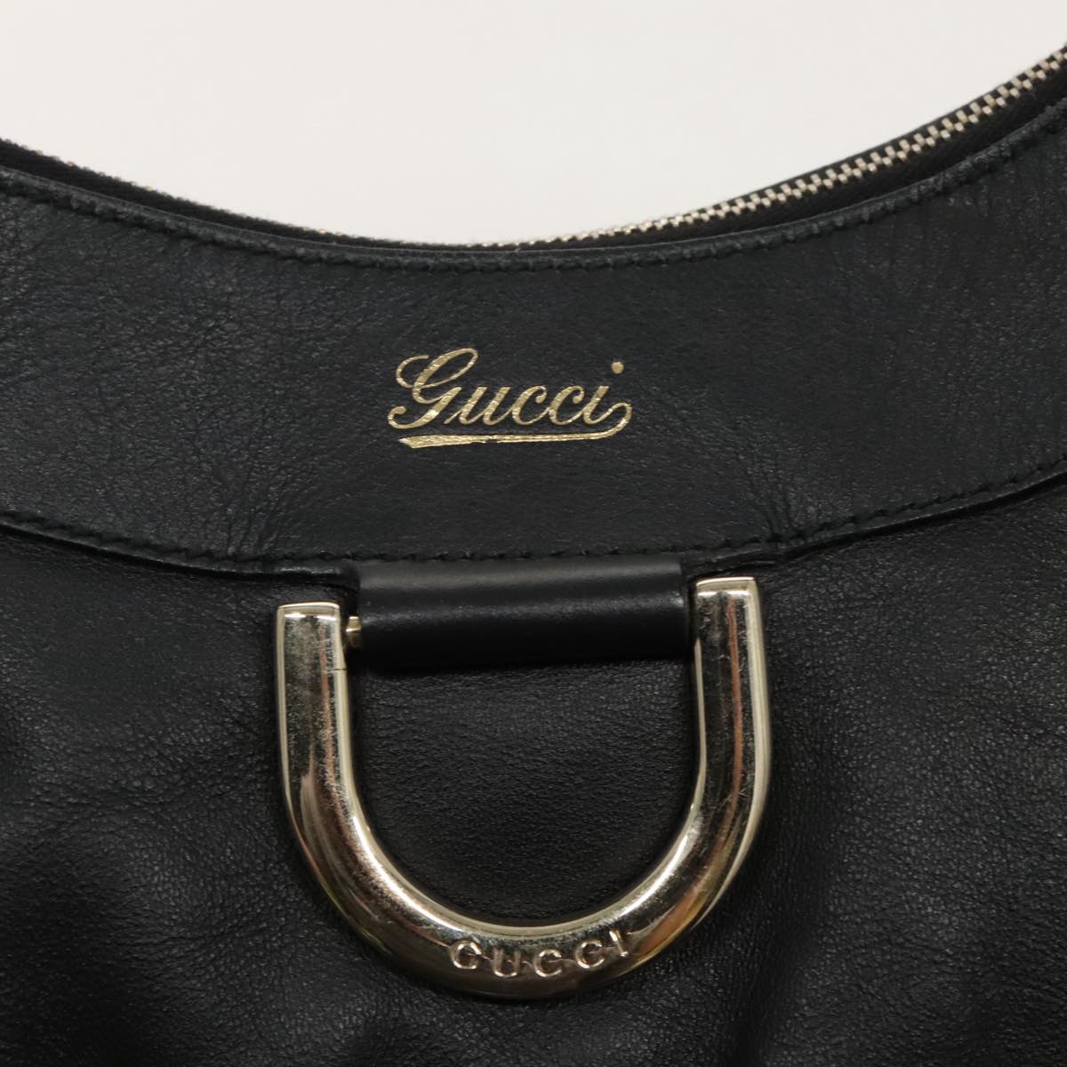 GUCCI Abbey Hand Bag Leather Black Gold 189833 fm4007