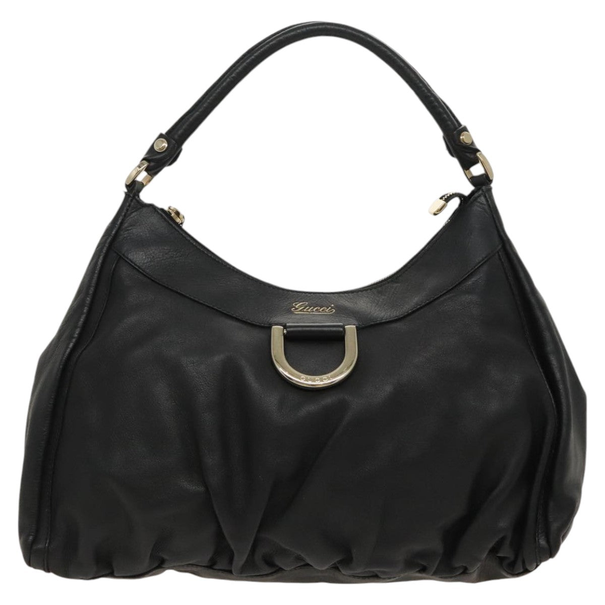 GUCCI Abbey Hand Bag Leather Black Gold 189833 fm4007