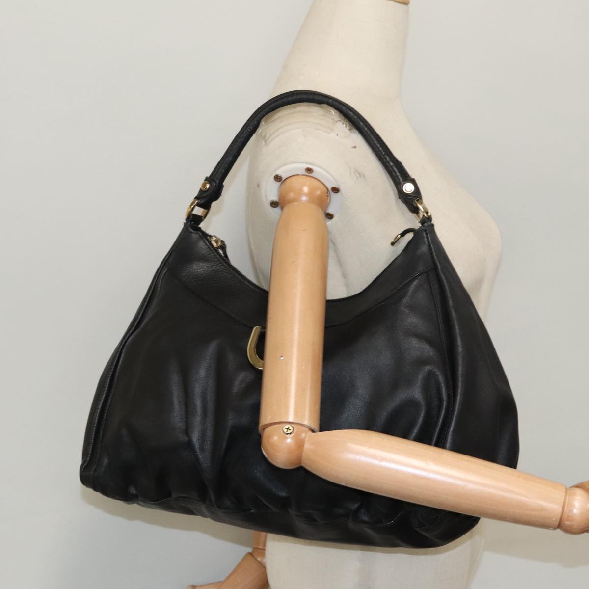 GUCCI Abbey Hand Bag Leather Black Gold 189833 fm4007