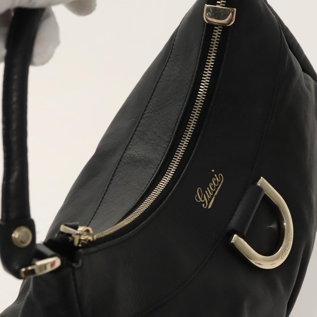 GUCCI Abbey Hand Bag Leather Black Gold 189833 fm4007
