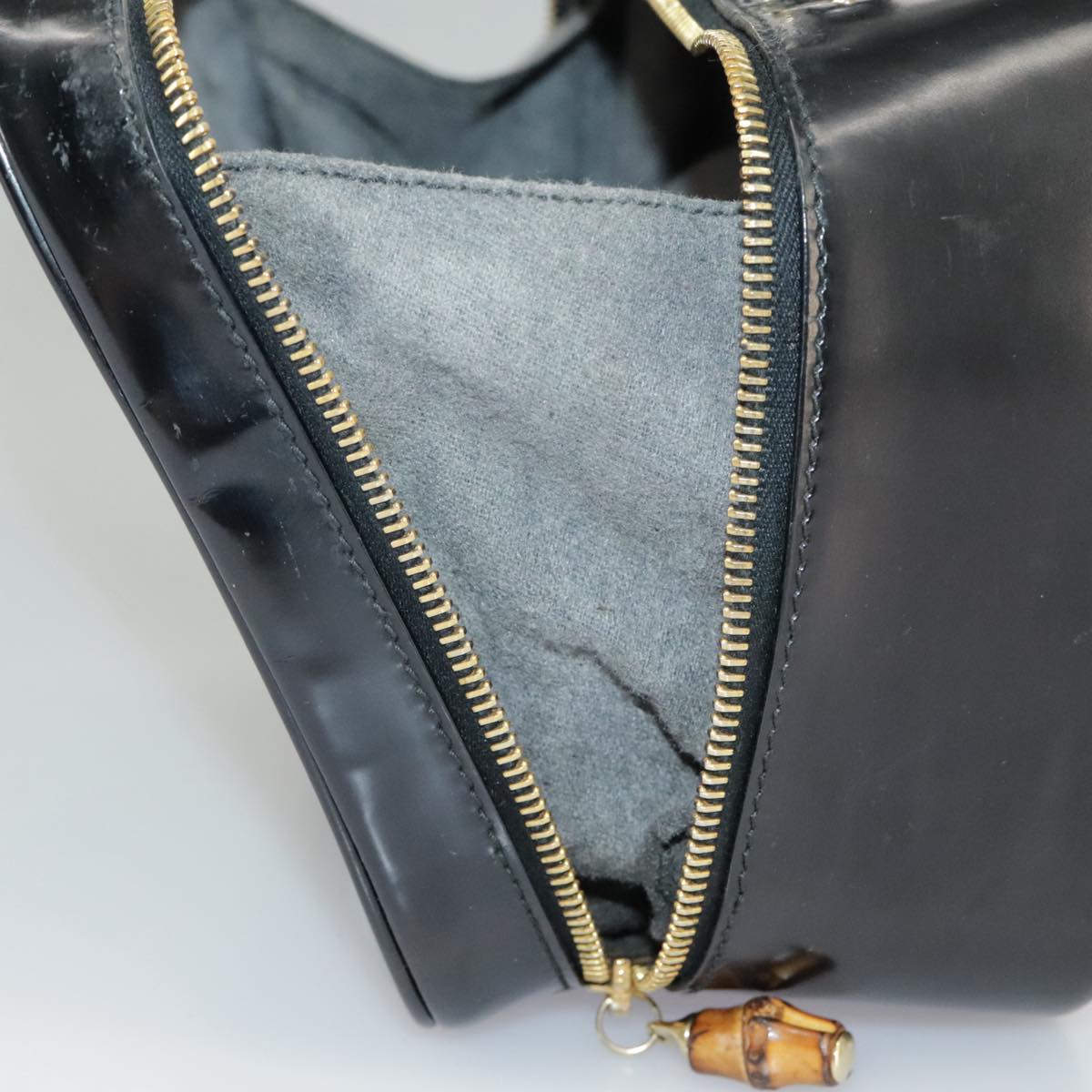 GUCCI Bamboo Hand Bag Patent leather 2way Black Gold 000 270 0323 fm4078