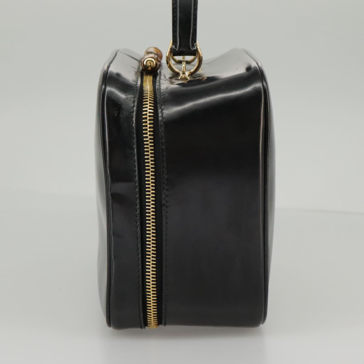 GUCCI Bamboo Hand Bag Patent leather 2way Black Gold 000 270 0323 fm4078