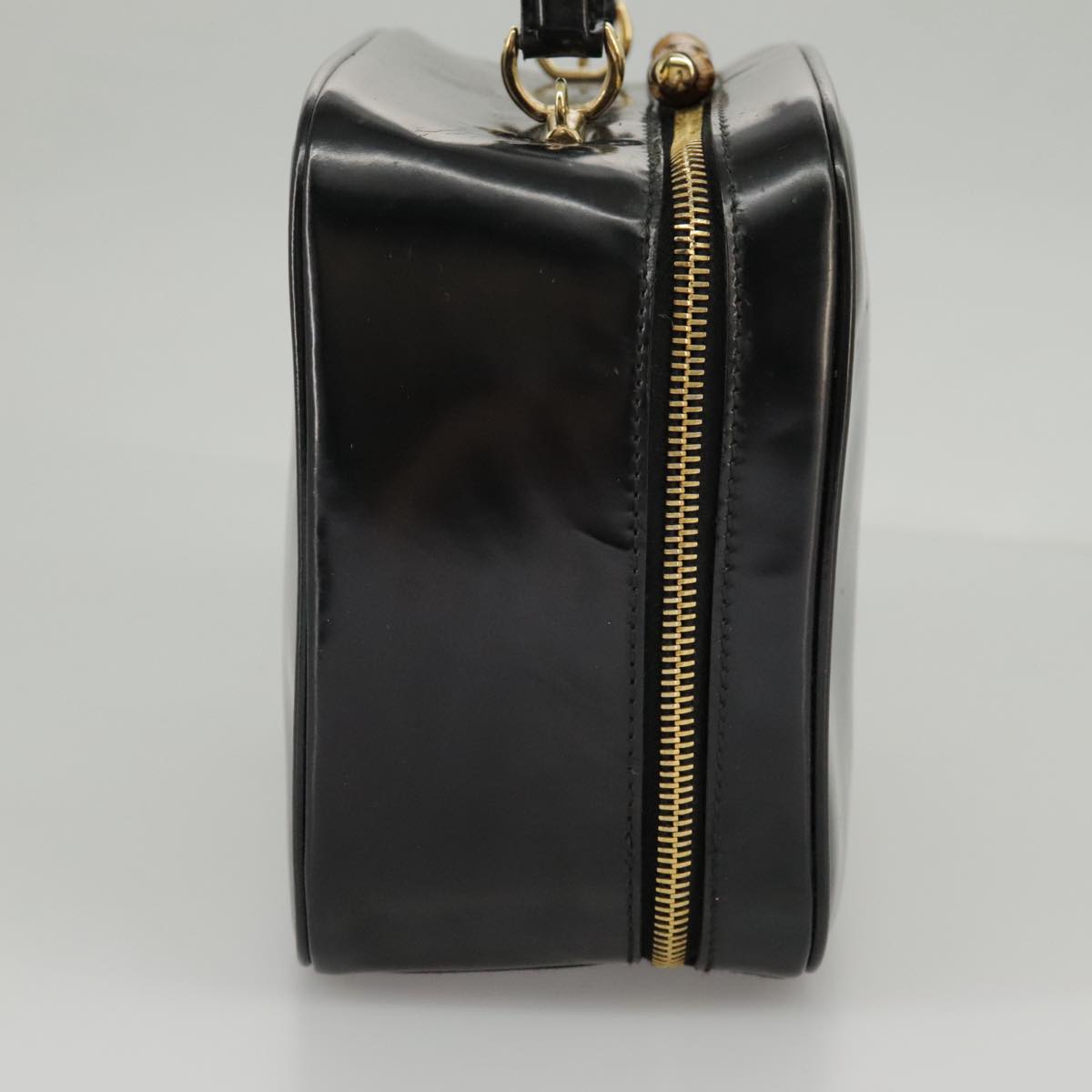 GUCCI Bamboo Hand Bag Patent leather 2way Black Gold 000 270 0323 fm4078