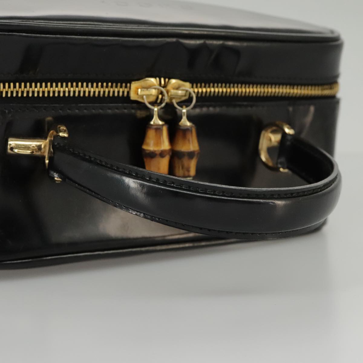 GUCCI Bamboo Hand Bag Patent leather 2way Black Gold 000 270 0323 fm4078