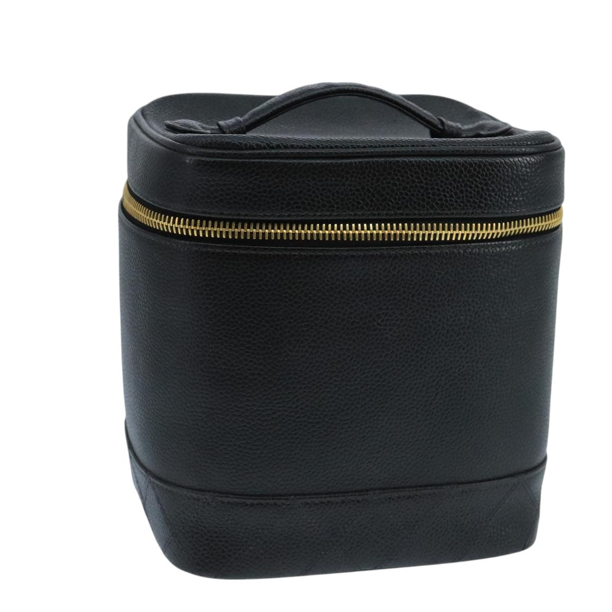 CHANEL Bicolore Vanity Cosmetic Pouch Caviar Skin Black Gold CC fm4192