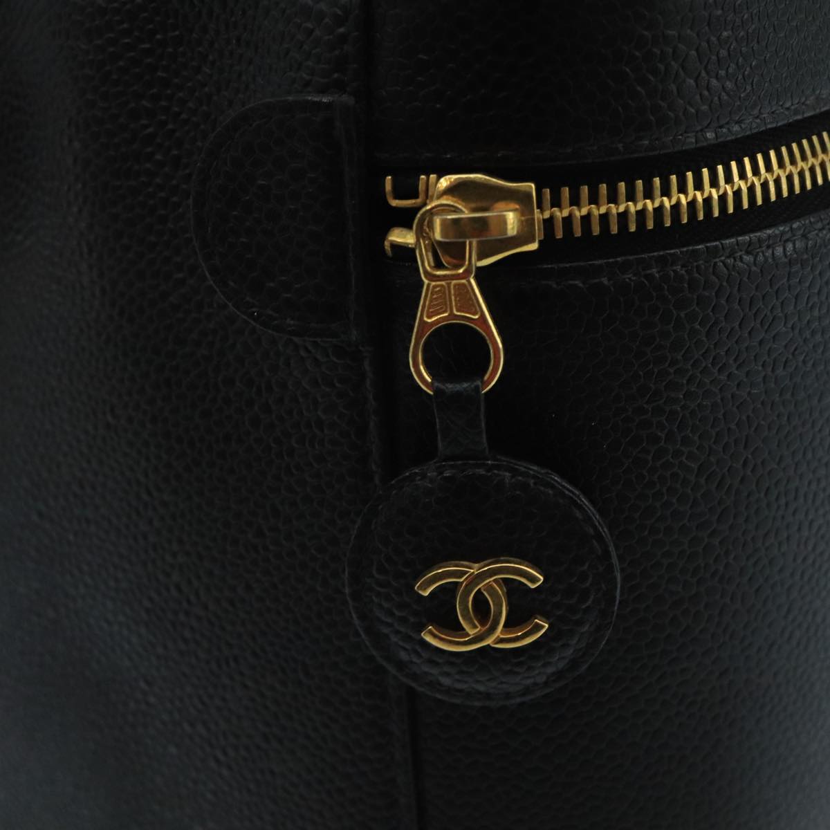 CHANEL Bicolore Vanity Cosmetic Pouch Caviar Skin Black Gold CC fm4192