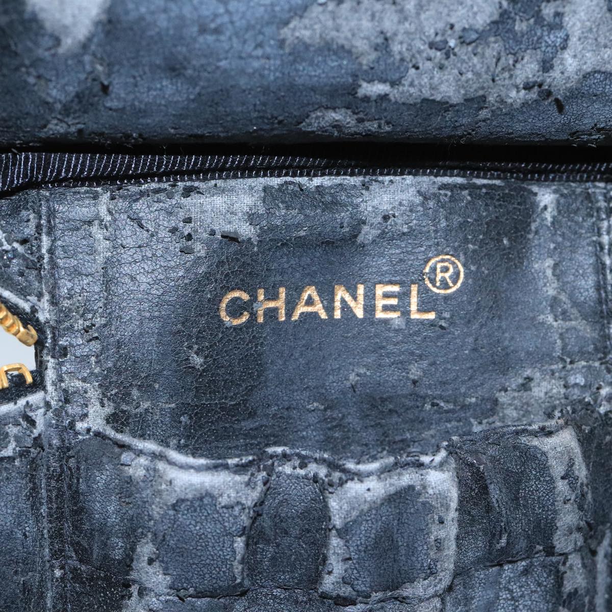 CHANEL Bicolore Vanity Cosmetic Pouch Caviar Skin Black Gold CC fm4192